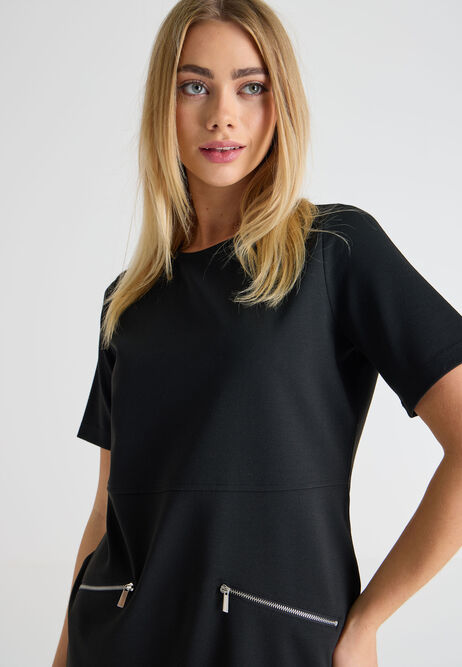 Womens Black Plain Zip Shift Dress