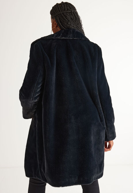 Womens Plain Black Faux Fur Coat
