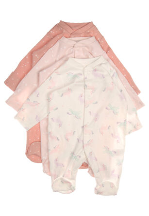 Baby Girls 3pk Pink Unicorn Sleepsuits