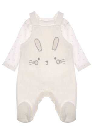 Baby Unisex White Bunny Velour Dungarees Set