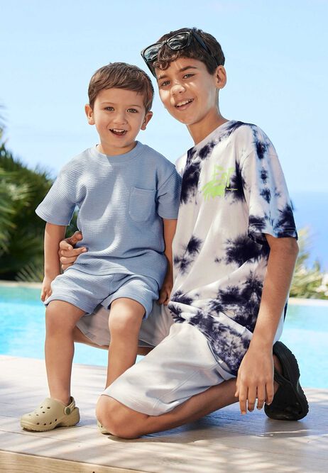 Younger Boys Blue Waffle Texture T-Shirt & Shorts Set