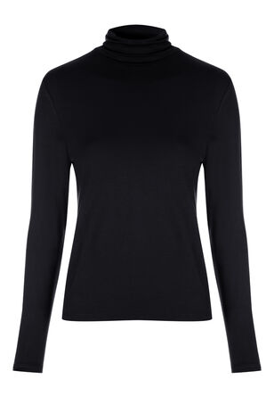 Womens Black Roll Neck Long Sleeved Top