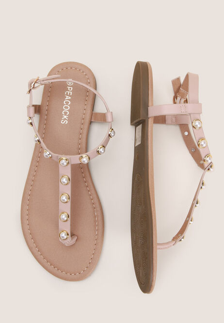 Womens Taupe Pearl Toe-Post Sandals