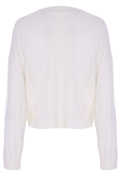 Womens White Pointelle Open Stitch Cardigan