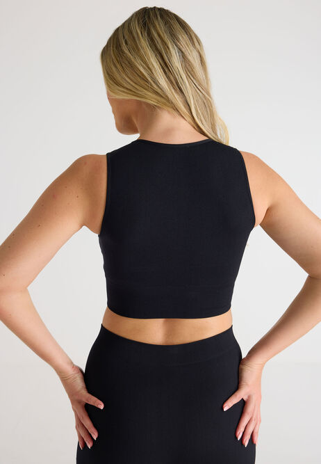 Womens Black V Neck Rib Crop Top