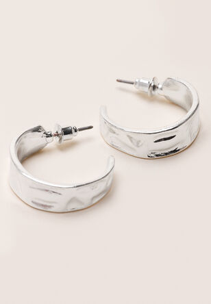Womens Silver Small Molten Hoop Earrings