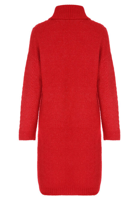 Womens Red Knitted Cowl Neck Jumper Dress