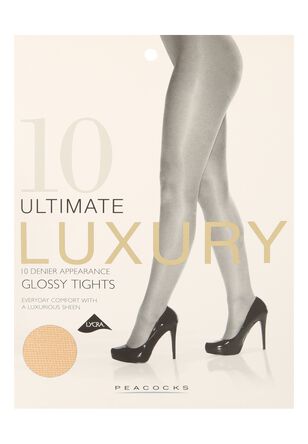 Womens Natural 10 Denier Luxury Glossy Tights Large