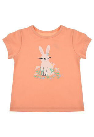 Baby Girl Peach Easter Bunny Print T-Shirt