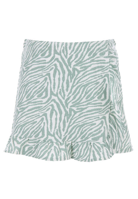 Older Girls Mint Zebra Print Crinkle Skort