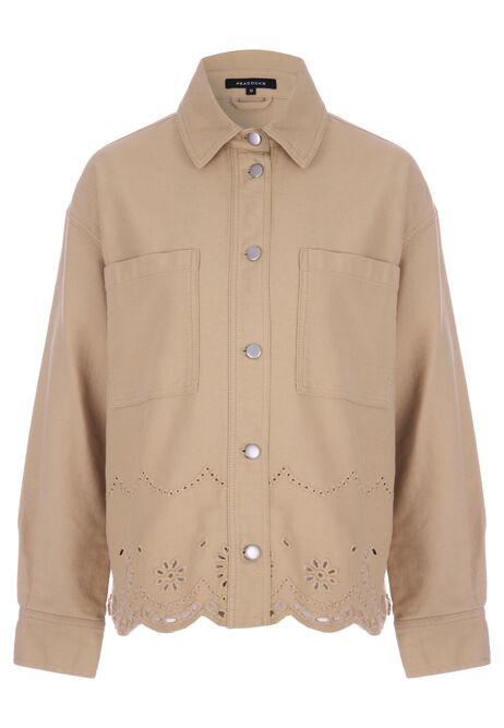 Womens Tan Twill Floral Laser Cut Jacket