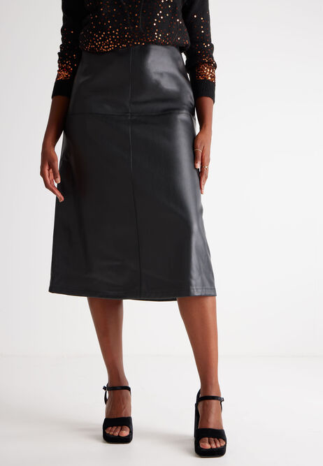 Womens Black PU Midi Skirt Co-ord 