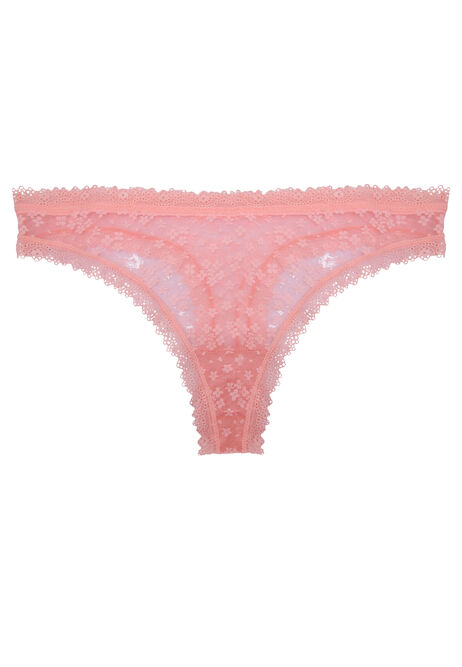 Womens Coral Ditsy Lace Thong