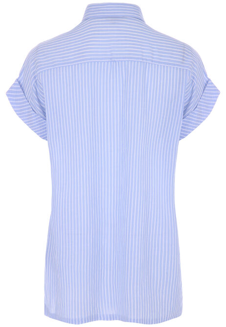 Womens Blue Stripe Short Sleeve Shirt