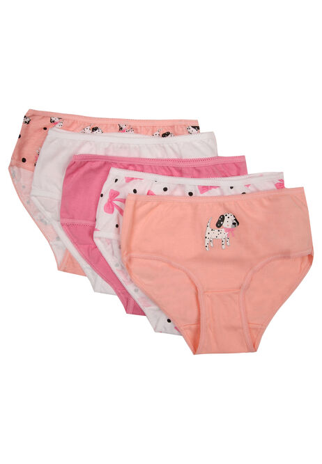 Younger Girls 5pk Coral Dog Print Briefs
