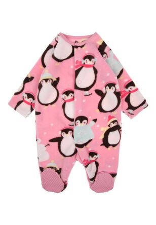 Baby Pink Penguin Fleece Sleepsuit