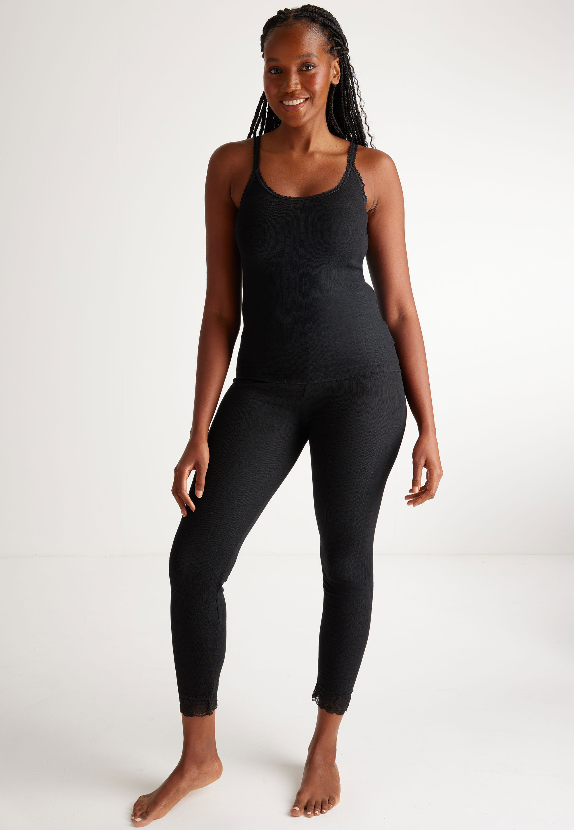 Womens Plain Black Thermal Camisole Top | Peacocks