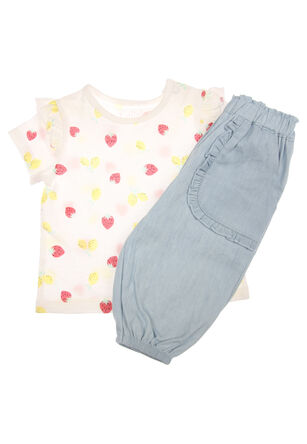 Baby Girl Cream Animal Jeans and Tee Set