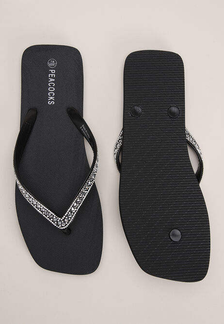 Womens Black Jewel Flip Flops