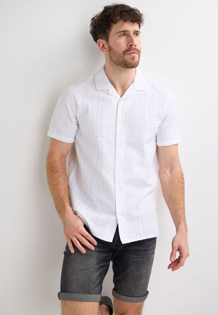 Mens White Cotton Seersucker Short Sleeve Shirt
