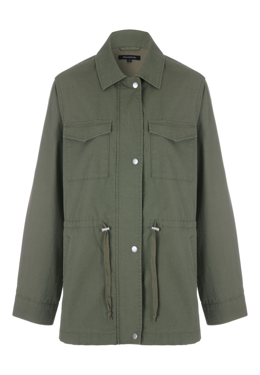 Womens Khaki Drawstring Utility Jacket Peacocks