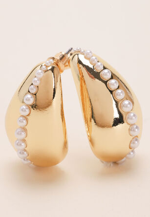 Womens Gold & Pearl Teardrop Earrings