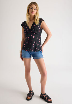 Womens Black & Red Floral Lace Top