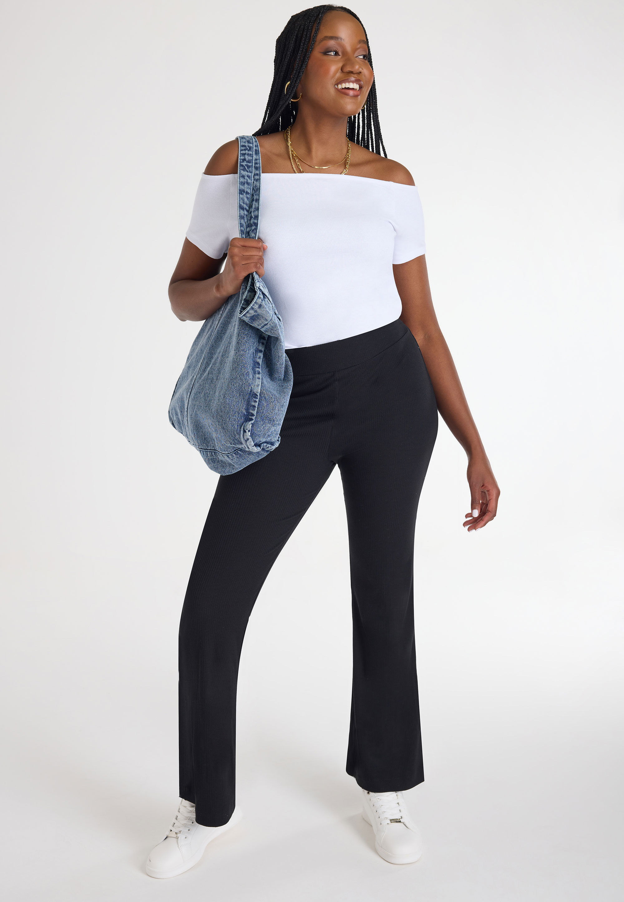 Womens Black Ribbed Flare Trousers Peacocks
