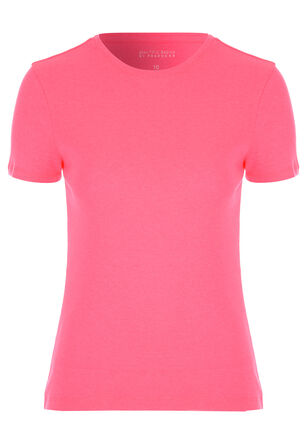 Womens Hot Pink Plain Fitted Crew Neck Top
