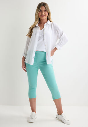 Womens Aqua Plain Kate Cropped Jeggings