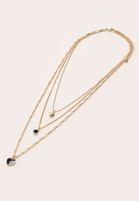 Womens Black & Gold Three Chain Necklace 