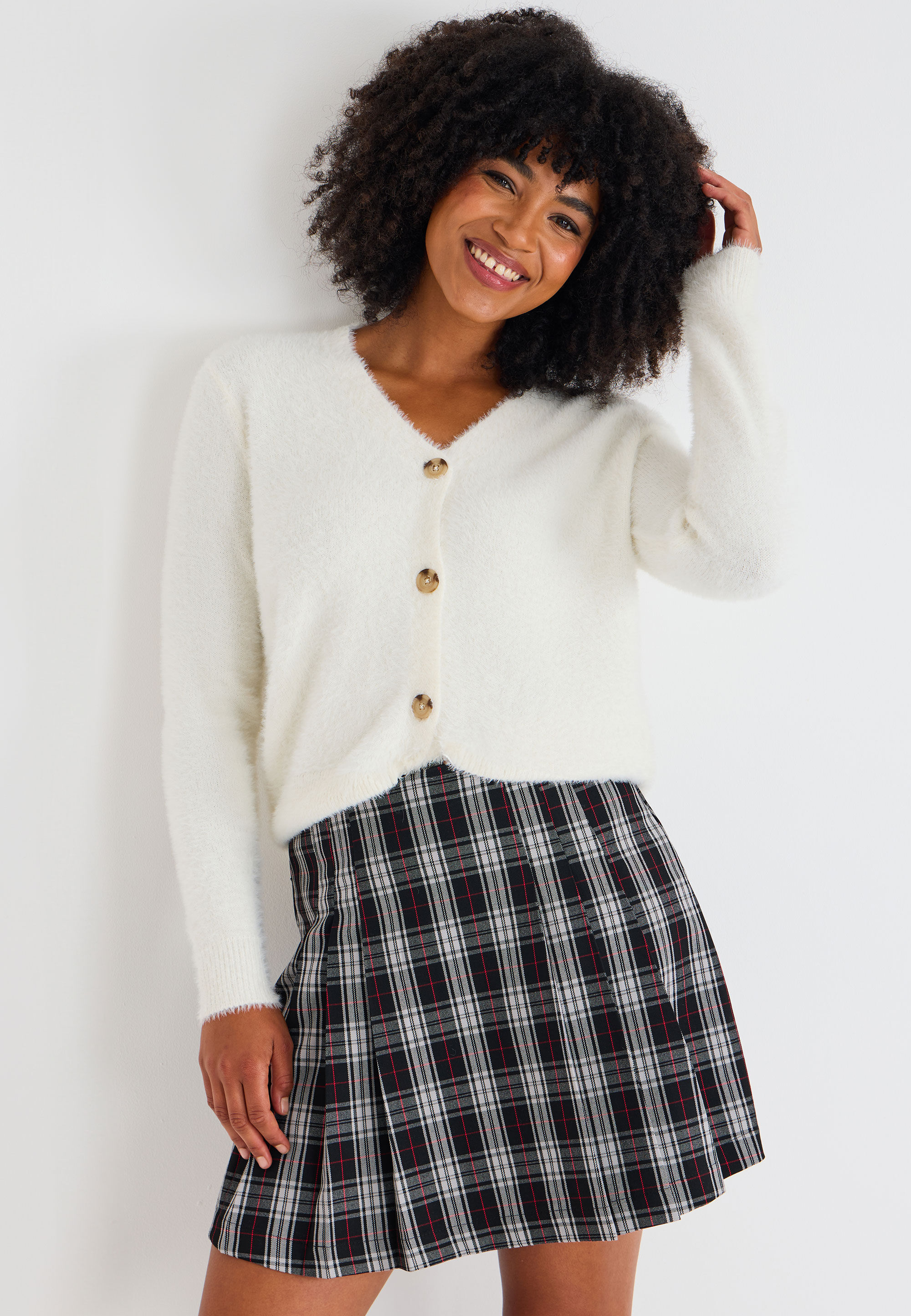 Womens Black Check Pleated Mini Skirt | Peacocks