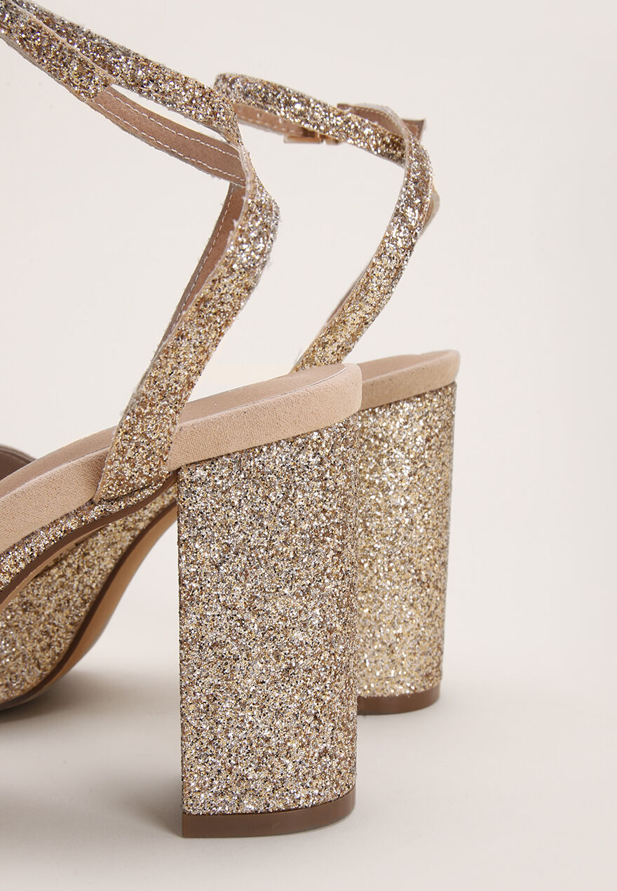 Womens Gold Glitter Platform Sandals