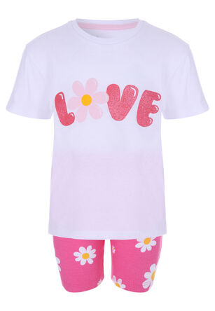 Younger Girls Pink Floral Love T-shirt & Shorts Set