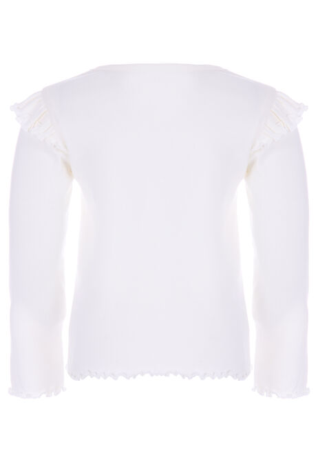 Younger Girls Cream Long Sleeve Cat T-Shirt