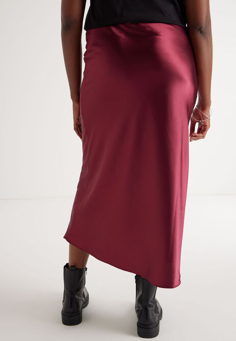 Womens Burgundy Satin Midi Skirt 