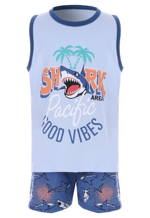 Younger Boys Blue Shark Vest & Shorts Pyjama Set