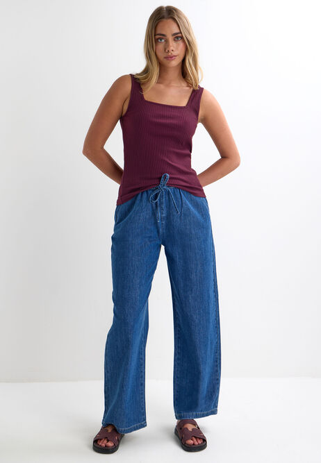 Womens Burgundy Ribbed Square Neckline Vest