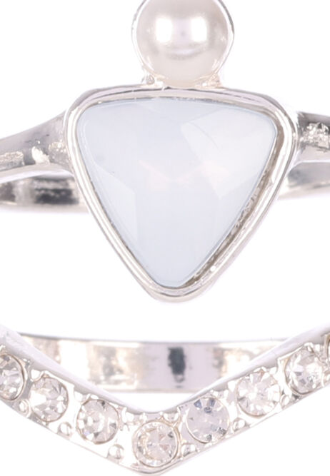 Womens 5pk Silver and White Diamante Rings