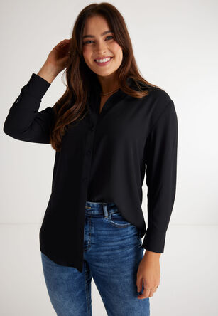 Womens Plain Black Longline Shirt