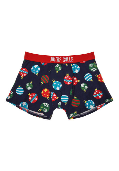 Mens Black Christmas Baubles Novelty Boxers
