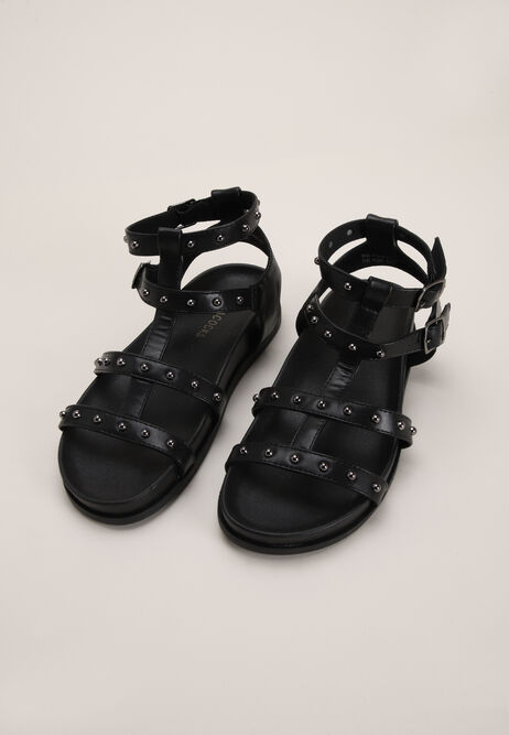 Womens Black Studded Gladiator Sandals