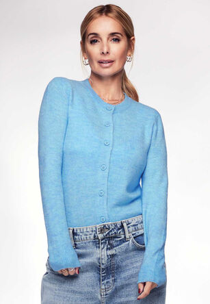 Womens Blue Crew Neck Cardigan