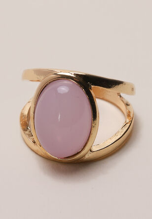 Womens Gold & Pink Large Oval Ring 