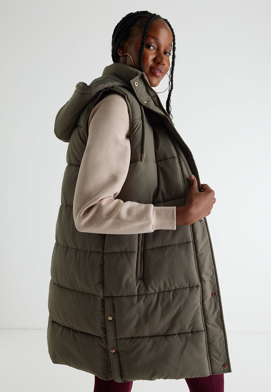 Womens longline padded gilet outlet