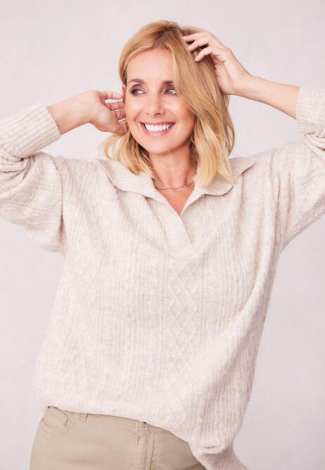 Womens Oatmeal Cable Knit Jumper