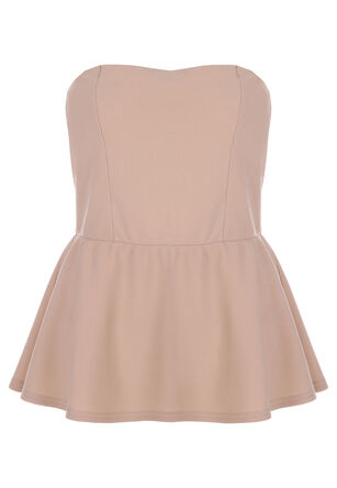 Womens Beige Peplum Bandeau Top
