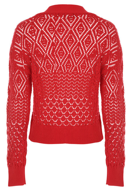 Womens Red Multi Stitch Crochet Cardigan