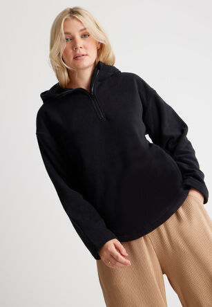  Womens Black Pullover Hooded Fleece