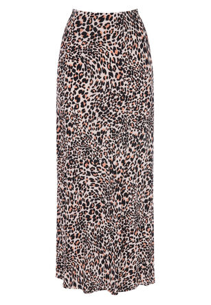 Womens Brown Leopard Printed Midi Skirt